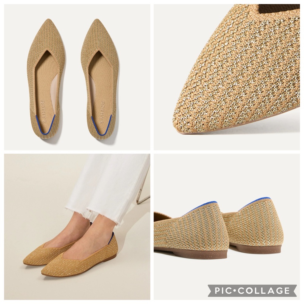 Rothys The Point II Gols Stripe Size 8 NWT
